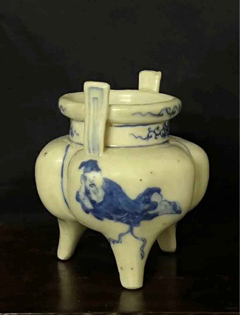 古美術　染付人物香炉　XG44-4