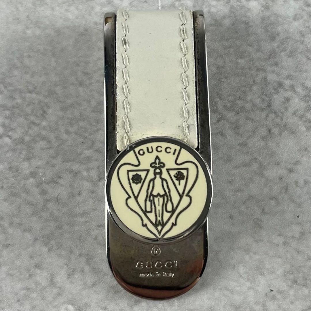 グッチ　マネークリップ　レザー　シルバー　ハート　メンズ　ロゴ　刺繍　箱　保存袋