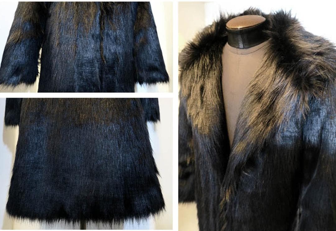 3XL ファーコート メンズ 黒 ブラック ロング チェスターコート ロカビリー