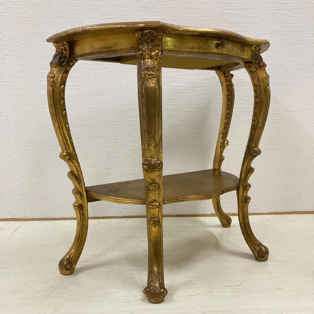 イタリア　コンソール　デスク　ゴールド　彫刻　引き出し付 サイドテーブル