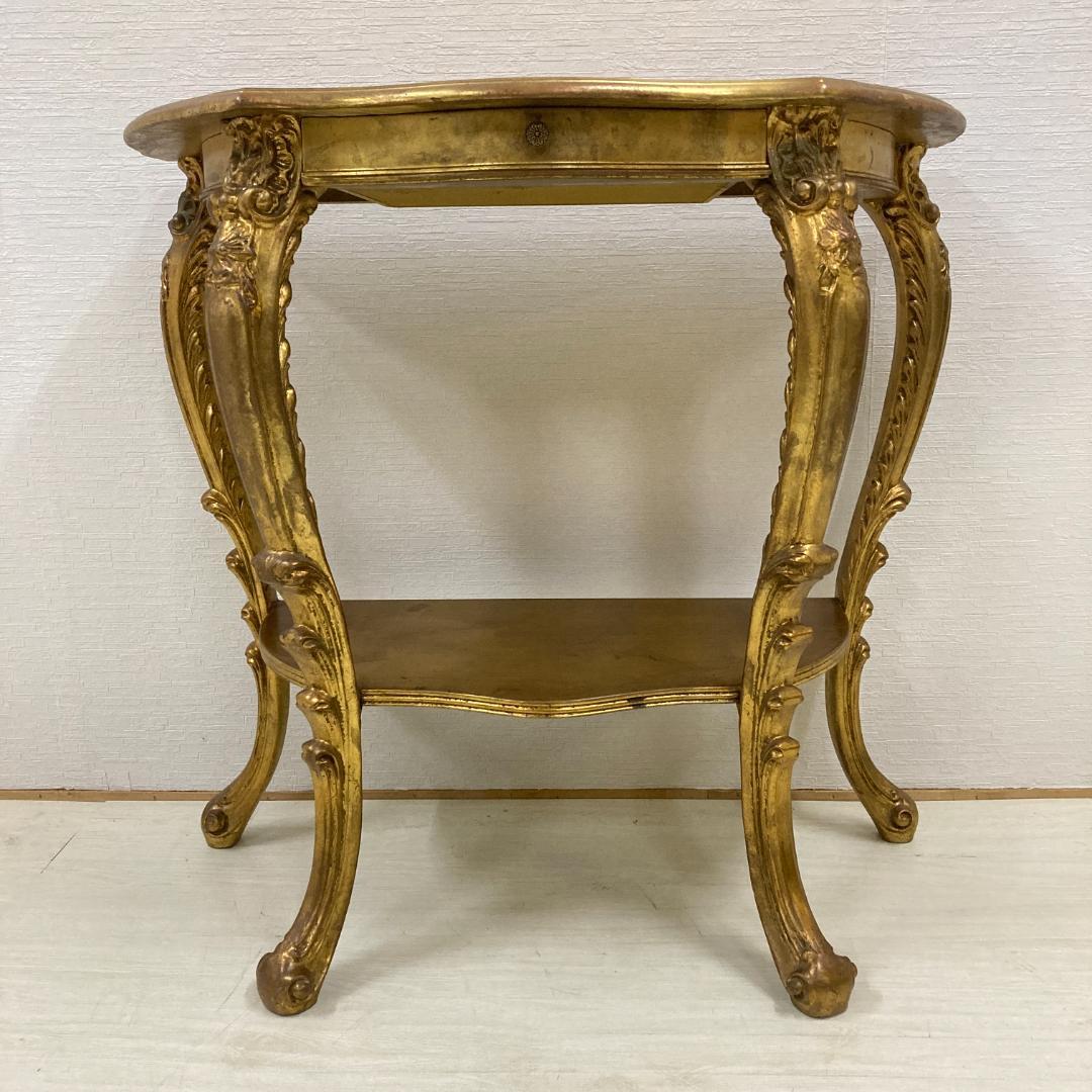 イタリア　コンソール　デスク　ゴールド　彫刻　引き出し付 サイドテーブル