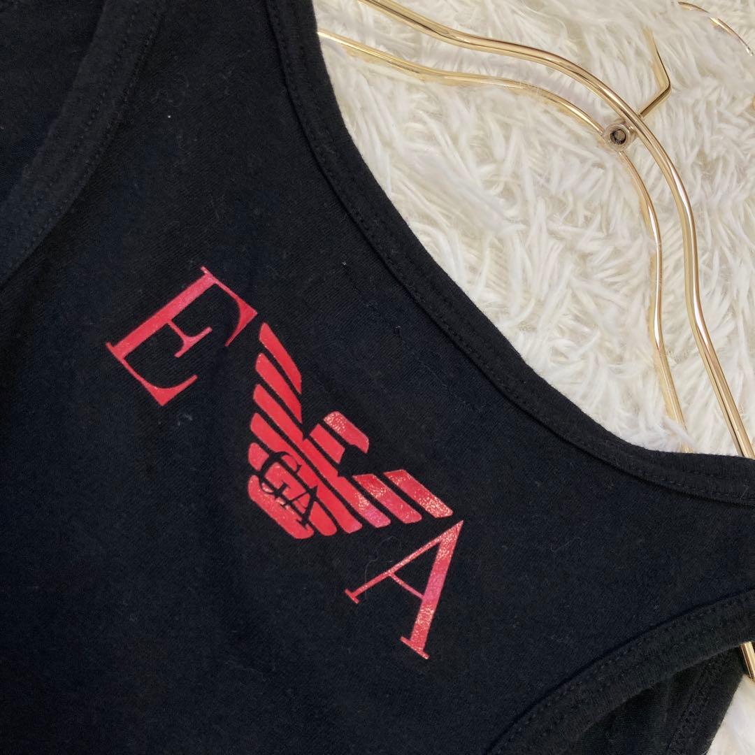 EMPORIO ARMANI プリント入りタンクトップ ブラック USA S 赤