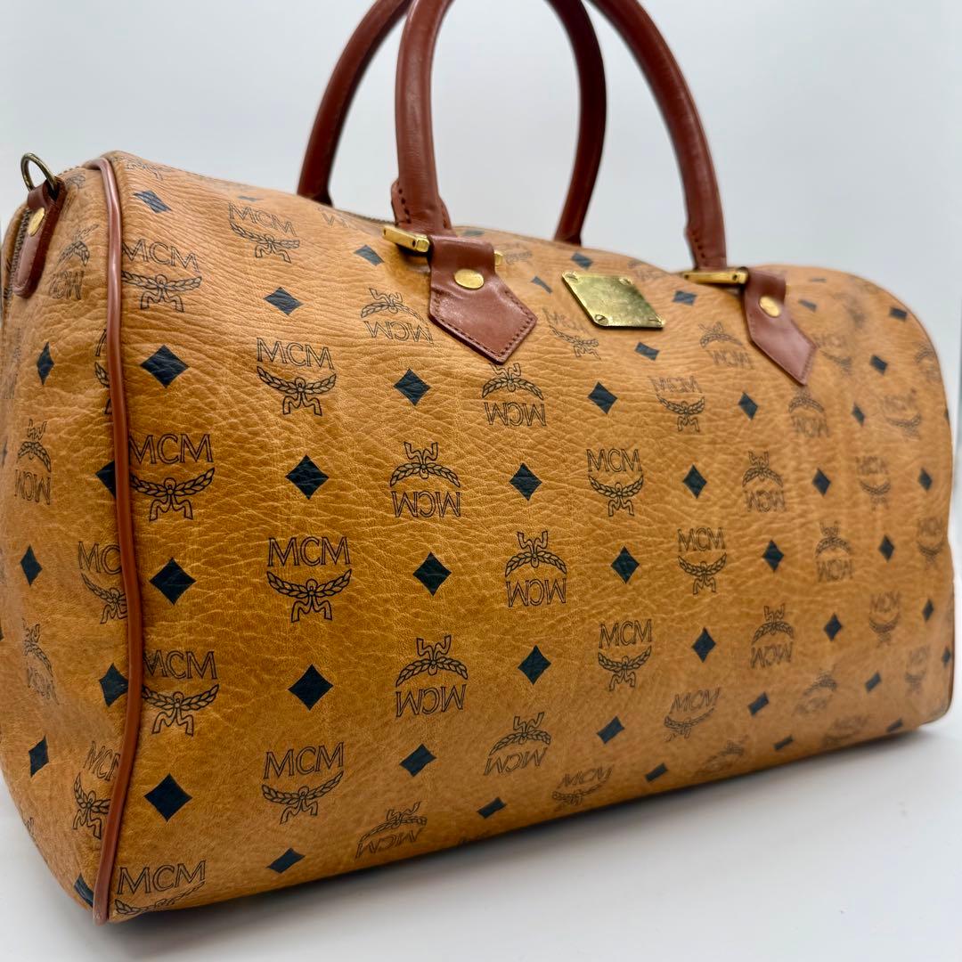 MCM ボストンバッグ ヴィセトス 総柄 ハンドバッグ キャメル PVC×本革