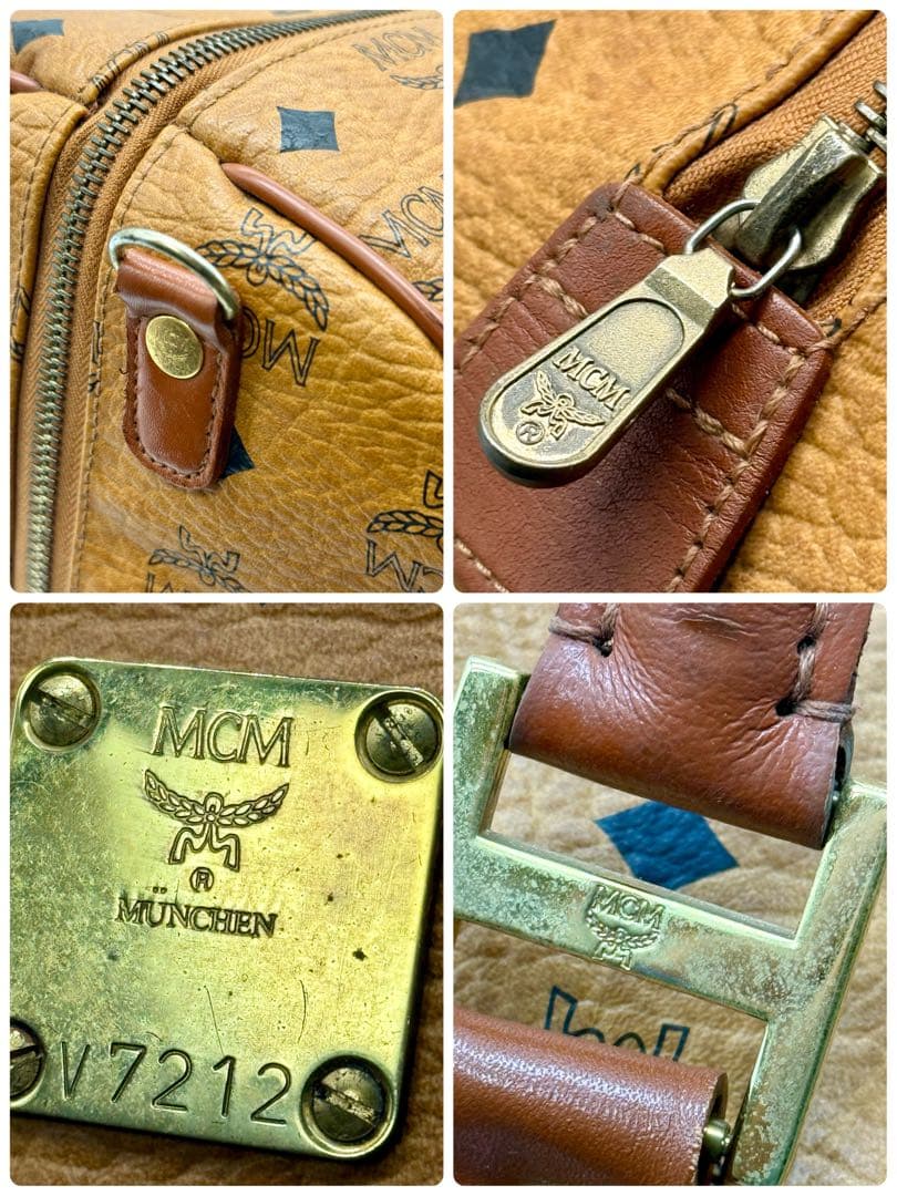 MCM ボストンバッグ ヴィセトス 総柄 ハンドバッグ キャメル PVC×本革