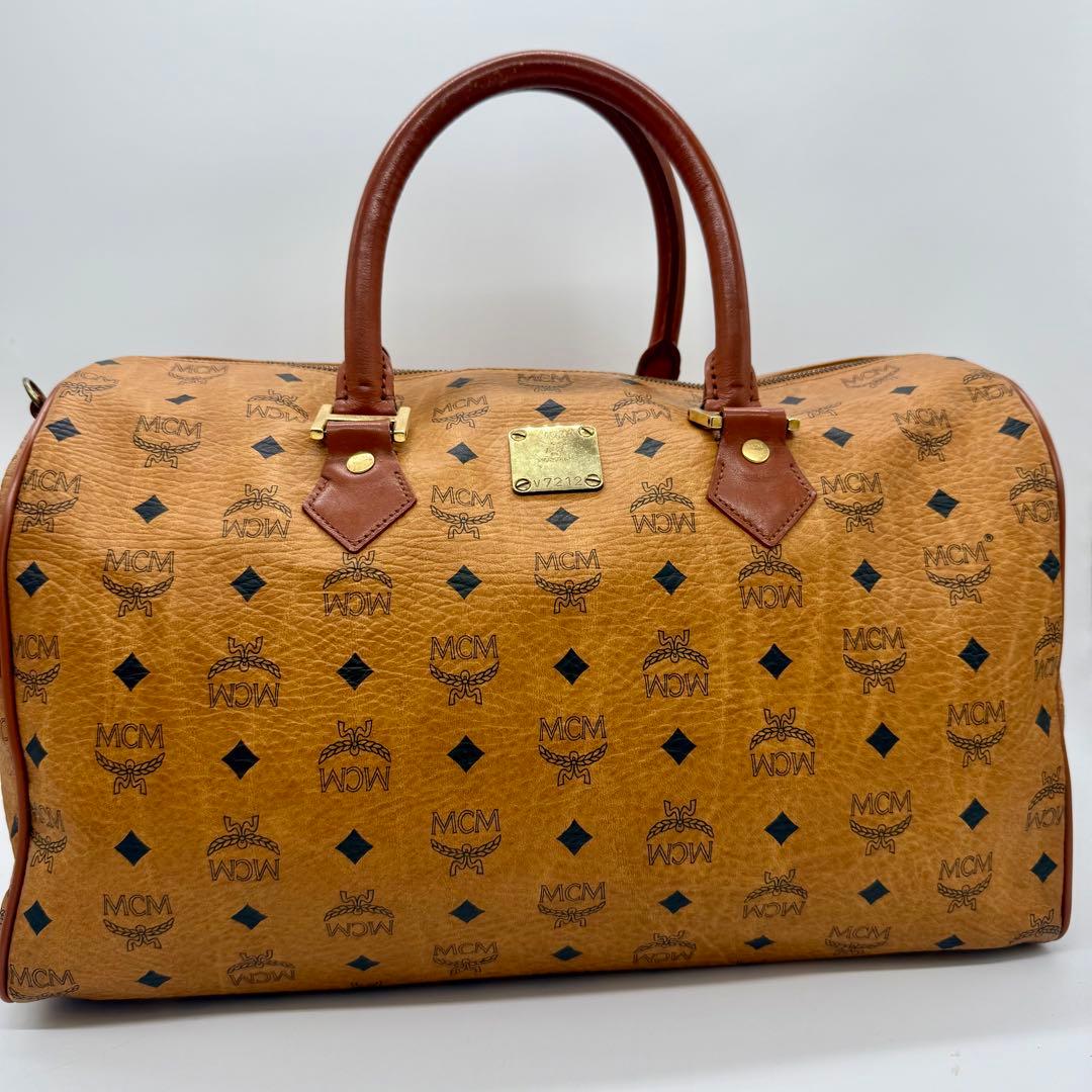 MCM ボストンバッグ ヴィセトス 総柄 ハンドバッグ キャメル PVC×本革