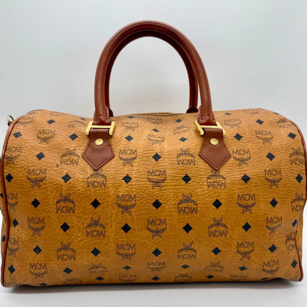 MCM ボストンバッグ ヴィセトス 総柄 ハンドバッグ キャメル PVC×本革