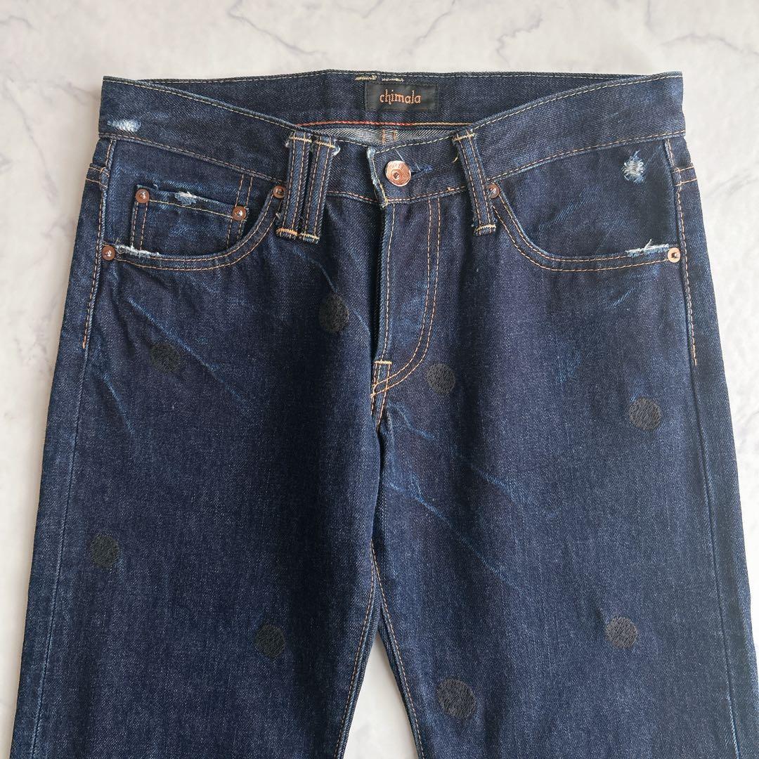 chimala × SHIPS デニムパンツ ダメージ加工 ドット刺繍 W26
