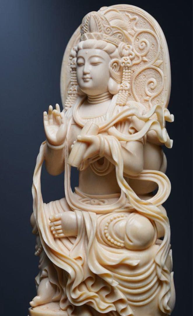 天然マンモス牙美しい手作り彫刻普賢菩薩 置物