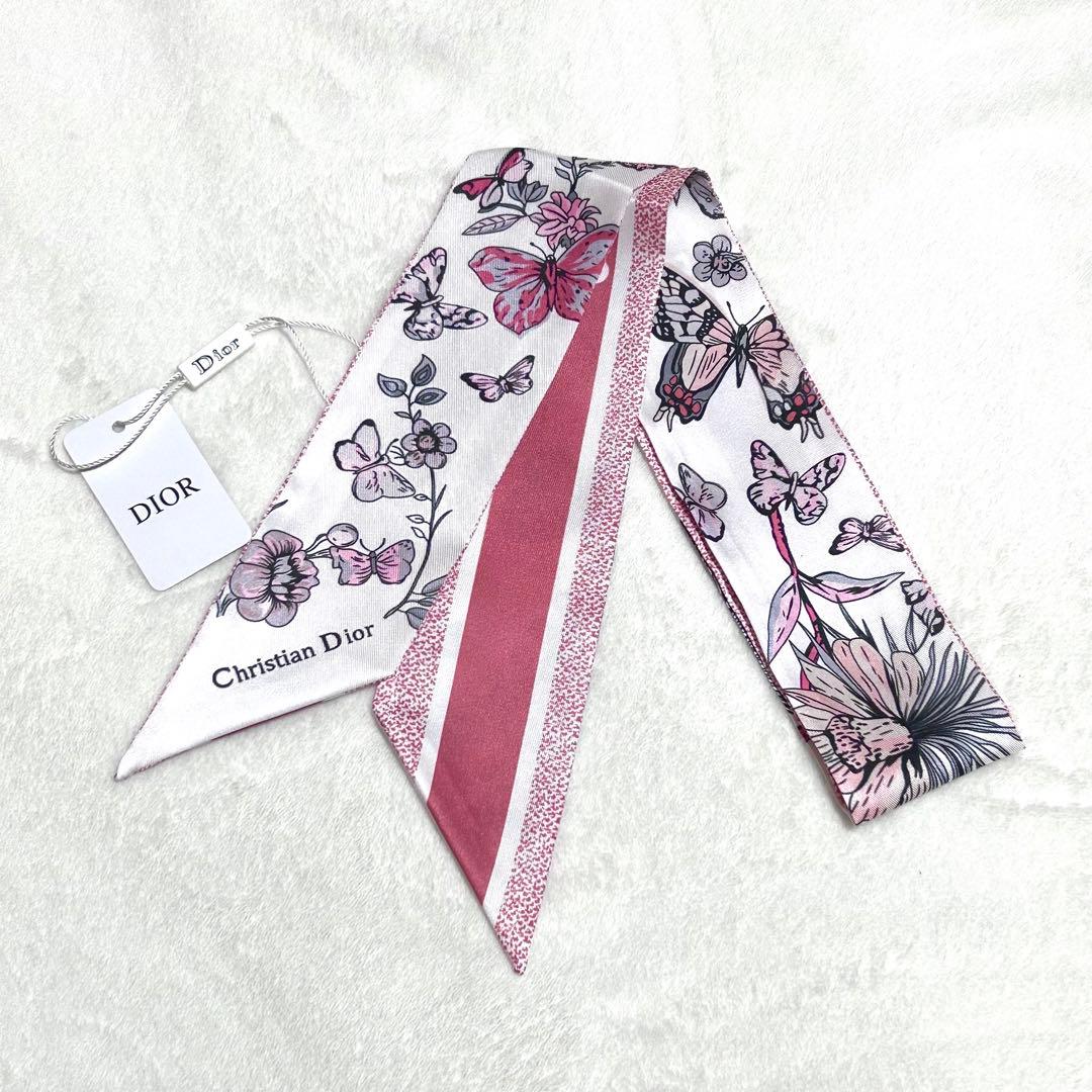 【新品未使用・非売品】Dior ミッツァ　バタフライ　蝶　花柄　レッド　ピンク