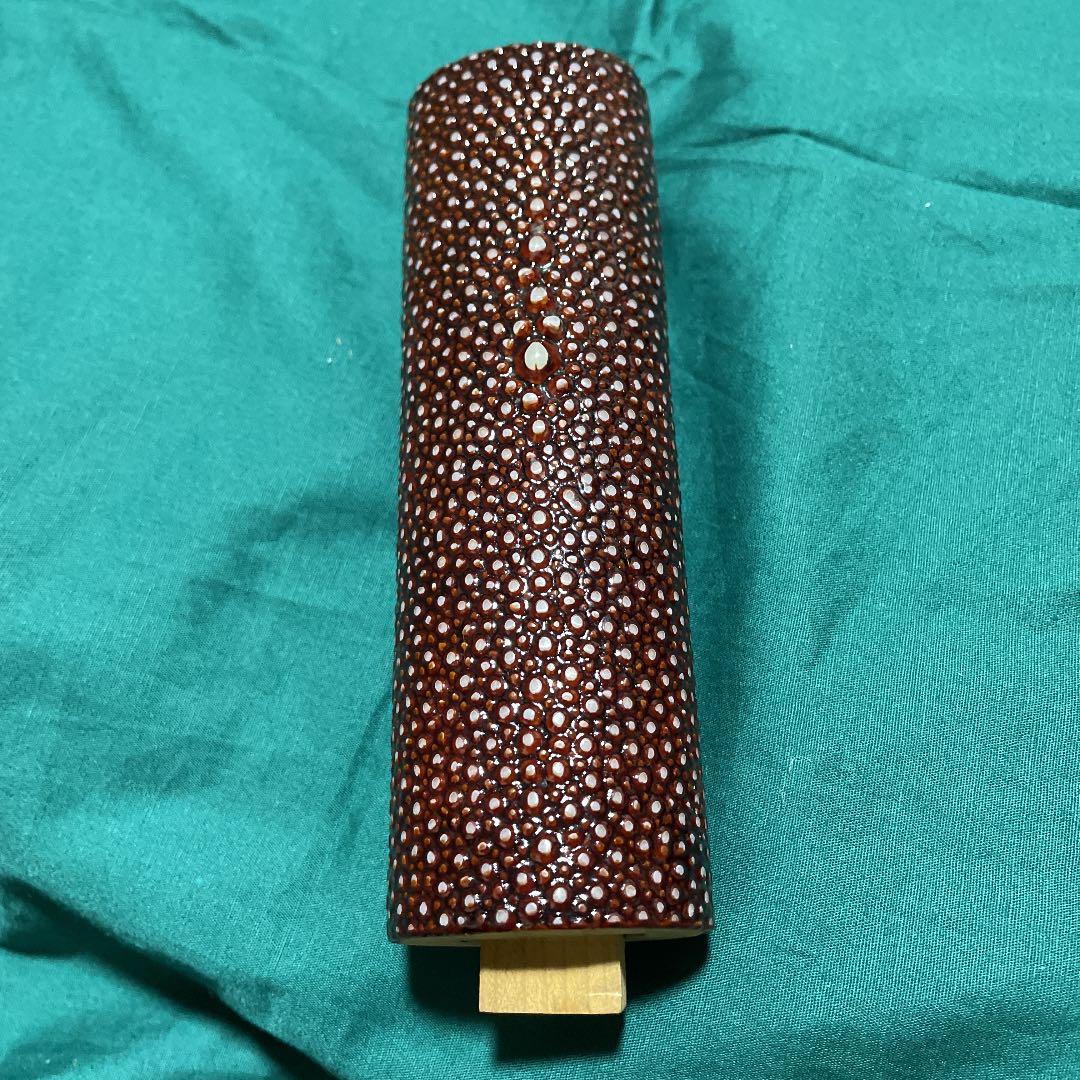 そば切り庖丁の柄　漆塗り出し鮫仕上げ