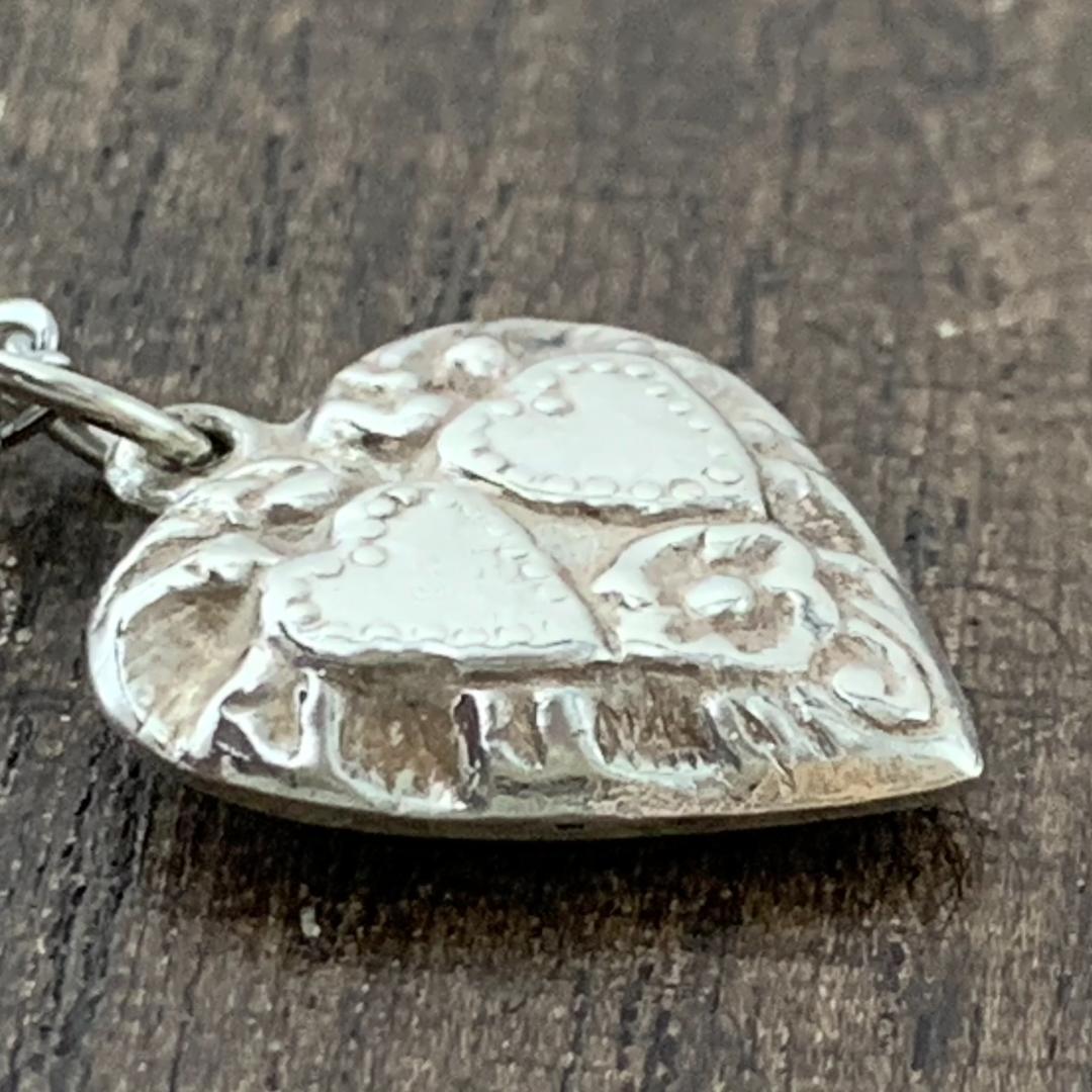 スウィートハートジュエリー ダブルハート 勿忘草 シルバーヴィンテージネックレス