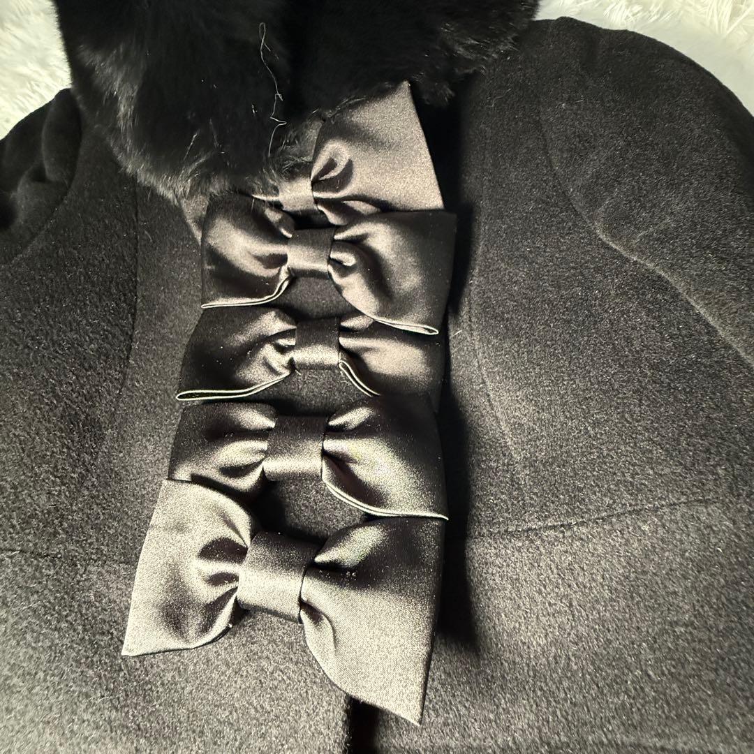 JESUS DIAMANTE アンゴラロングコート黒フォックスファー薔薇柄裏地