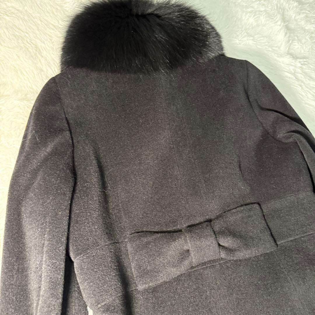 JESUS DIAMANTE アンゴラロングコート黒フォックスファー薔薇柄裏地