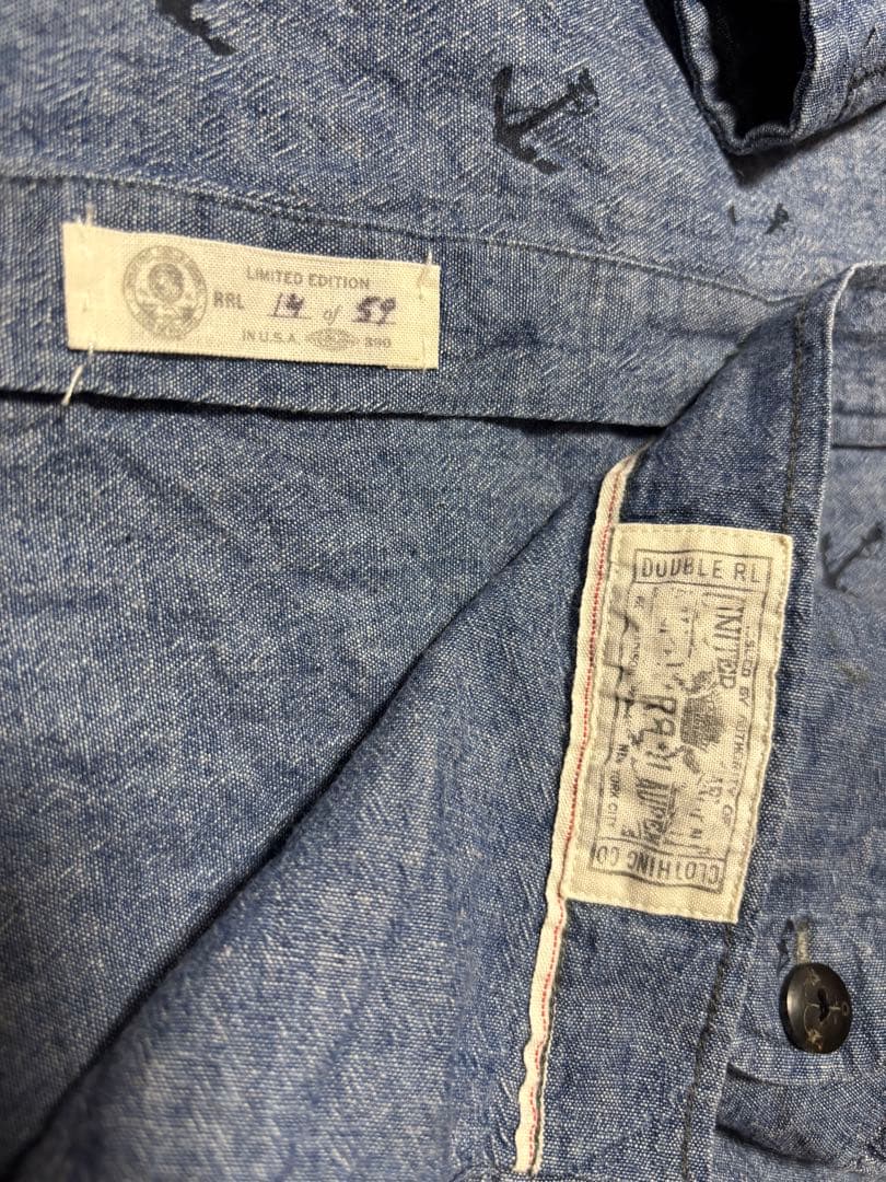 RRL●碇柄●アンカー●シャンブレー●インディゴ●シャツ●貴重●ダブルアールエル