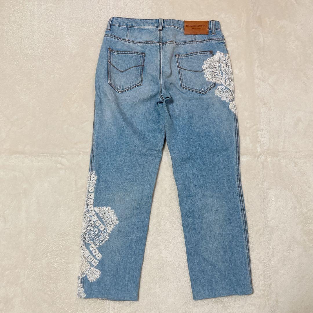 【美品】ERMANNO SCERVINO デニム レース装飾 ダメージ加工