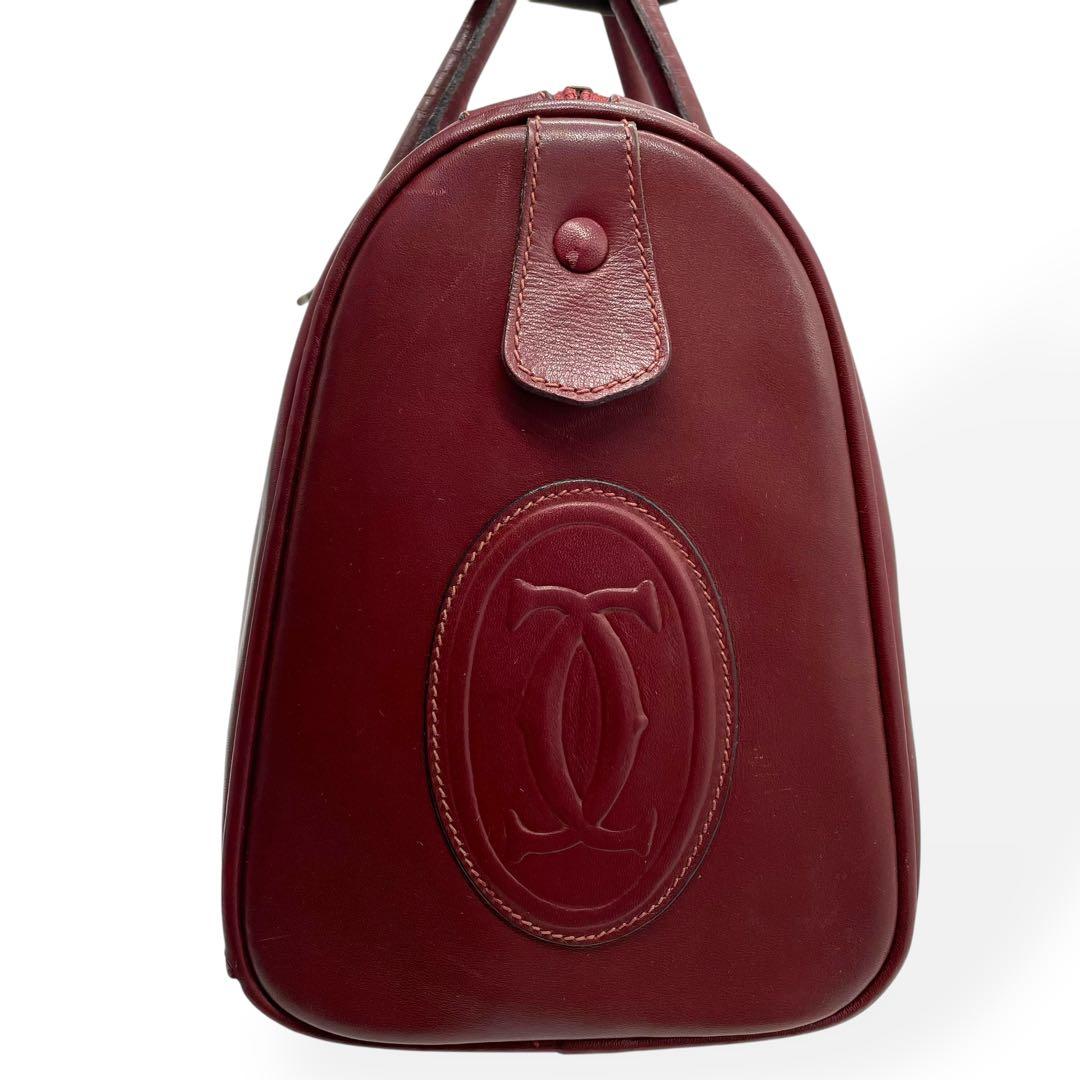 美品　Cartier　ボストンバッグ　ビッグロゴ　南京錠　ゴールド金具　ボルドー