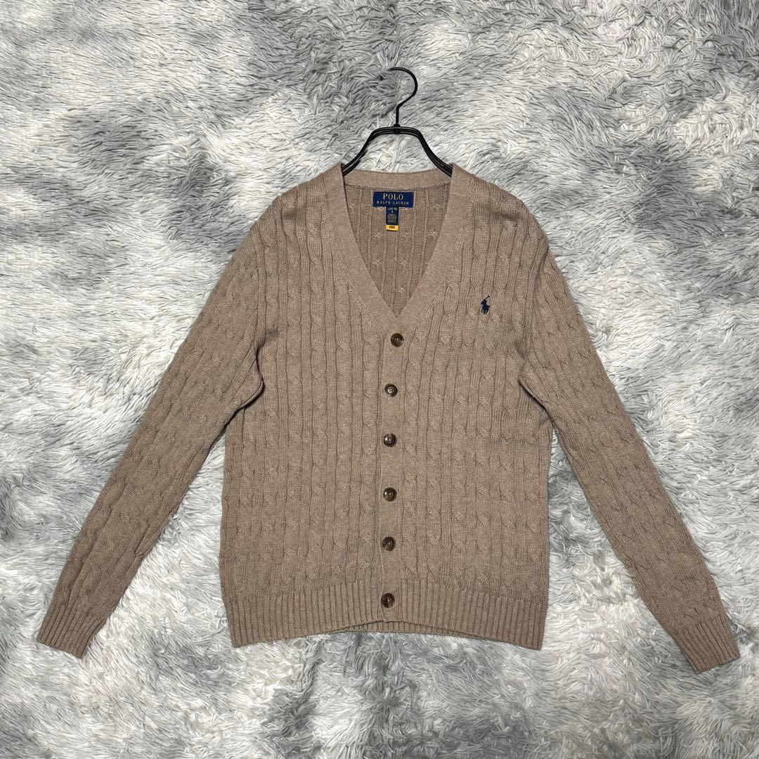 【現行タグ】ポロラルフローレン カーディガン ケーブル編み 刺繍ポニーロゴ L