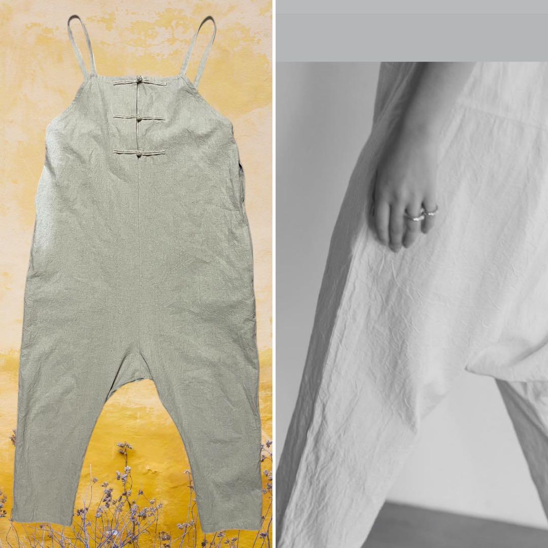 (kuroinu0909)日本製SEAシー リネン混チャイナオーバーオール