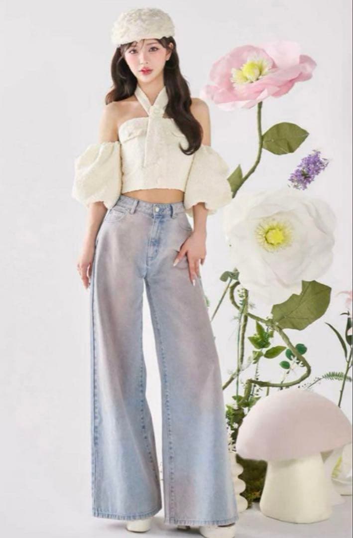 【新品未使用】ダーリッチ　ホルターネックオフショルツイードトップス