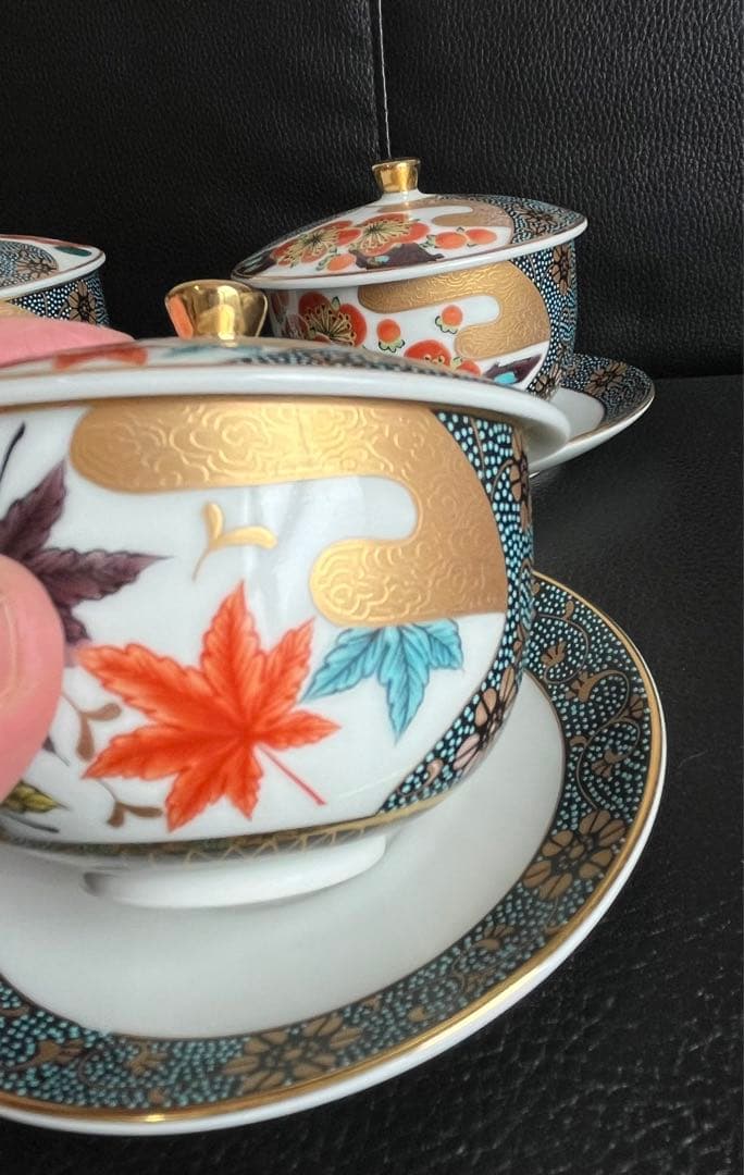 モモ九谷焼 高級 昇竜 蓋付き湯呑み茶碗 6客