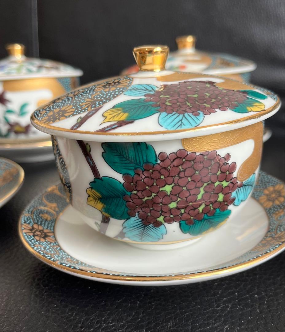 モモ九谷焼 高級 昇竜 蓋付き湯呑み茶碗 6客