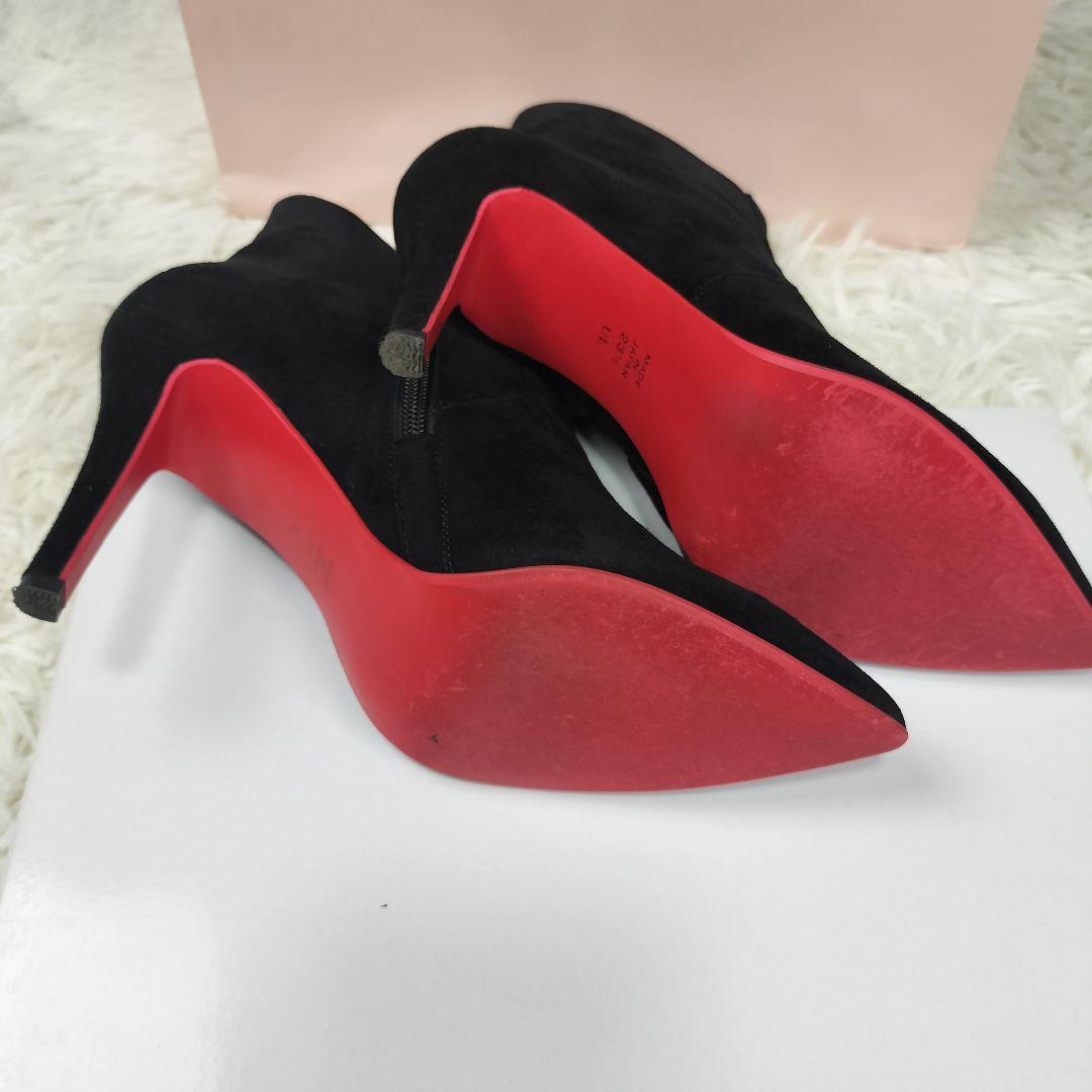 ダイアナ スエード ポインテッドトゥ ショートブーツ ブラック 23.5