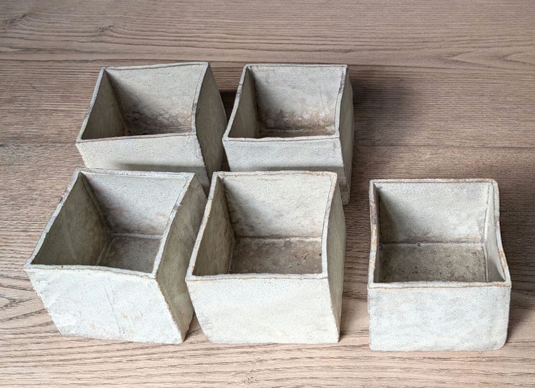 信楽焼 水垣力作 粉引 立方鉢 5個組