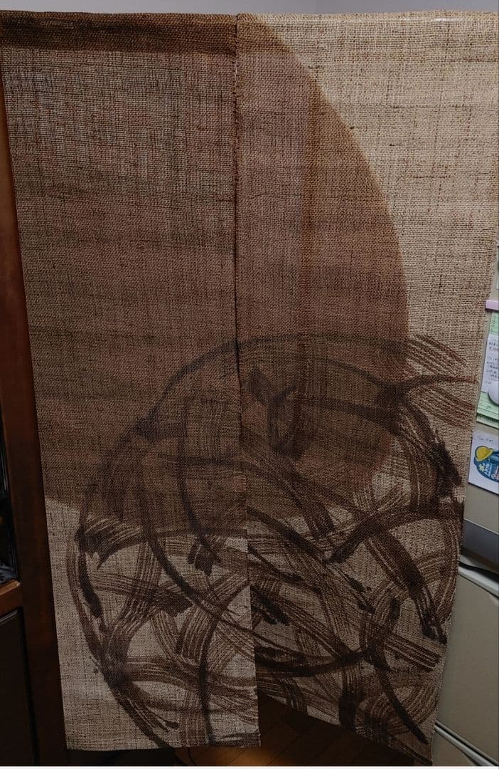 麻　手描き　柿渋のれん手染め