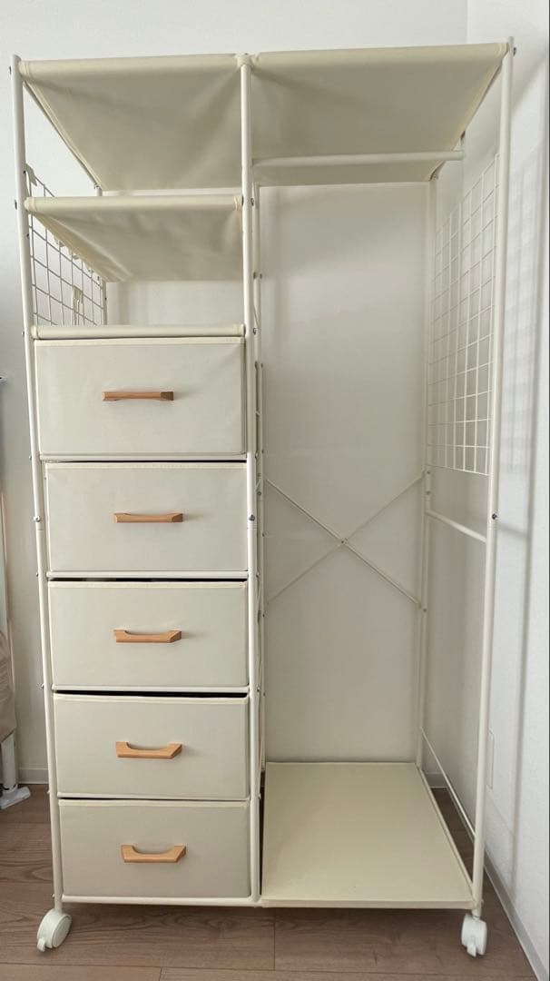 アイボリー スチールラック 5段 引き出し付き