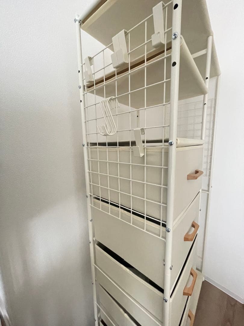 アイボリー スチールラック 5段 引き出し付き