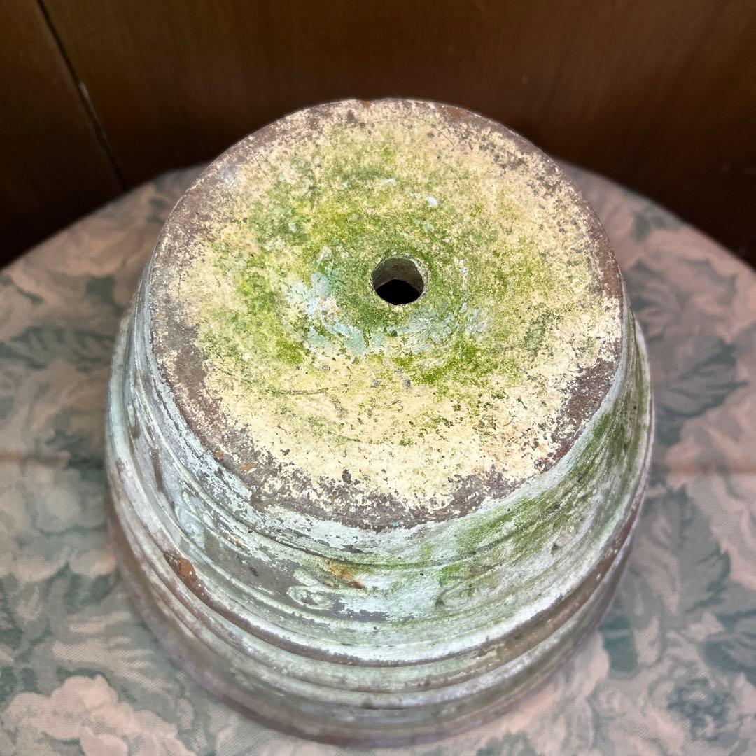 貴重 古代模様のレリーフラウンドポットW28cmクリームベージュテラコッタ穴有り