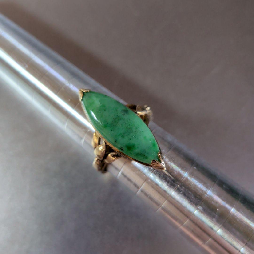 リング　14K　585　YG　天然ひすい　ジェイダイト　釈迦玉　6.59g　ソ付