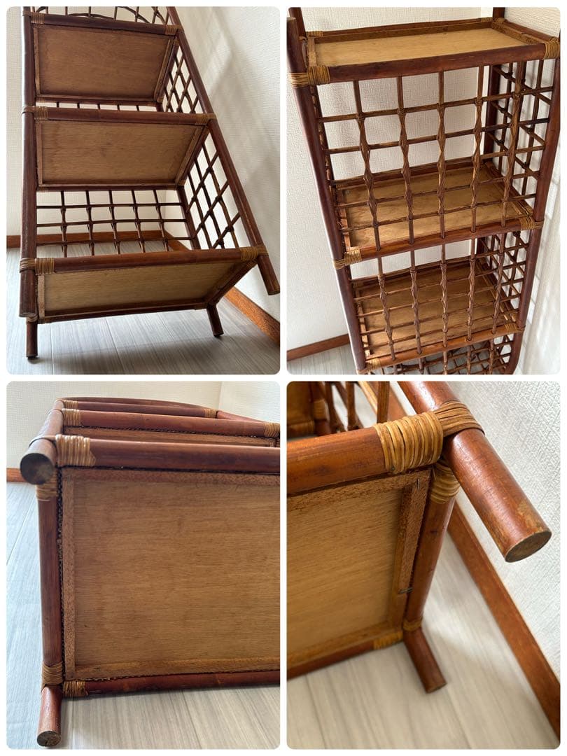 レトロ アーチ型　3段ラタンラック オープンシェルフ 本棚　飾り棚 ディスプレイ