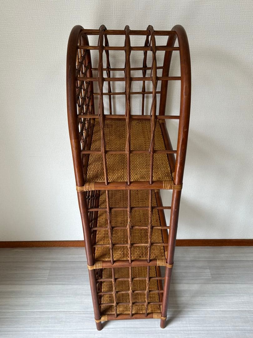 レトロ アーチ型　3段ラタンラック オープンシェルフ 本棚　飾り棚 ディスプレイ