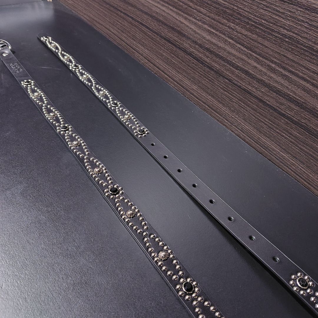 アイ黒■本革レザーフルスタッズナローベルト☆アメカジ古着ヴィンテージキムタク