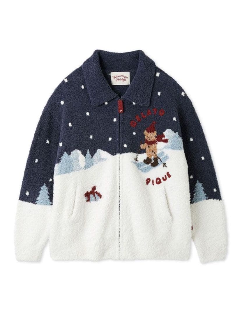ジェラートピケ 【HOLIDAY】スキーベアジャガードカーディガン　ネイビー