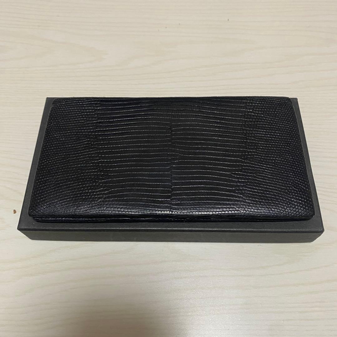 T.MBH 葉合わせ札入れ 水染めリザード オールブラック