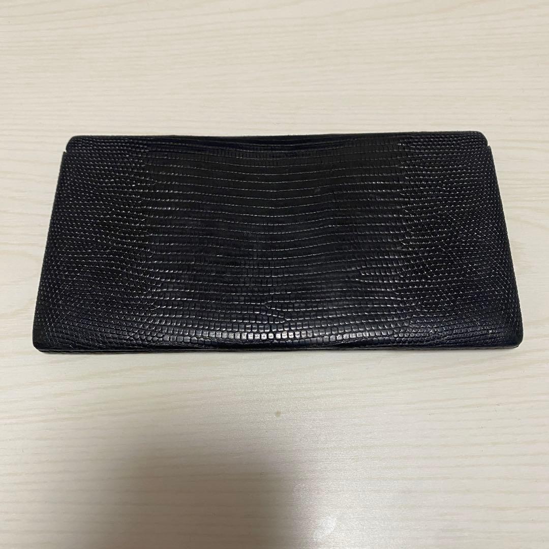 T.MBH 葉合わせ札入れ 水染めリザード オールブラック