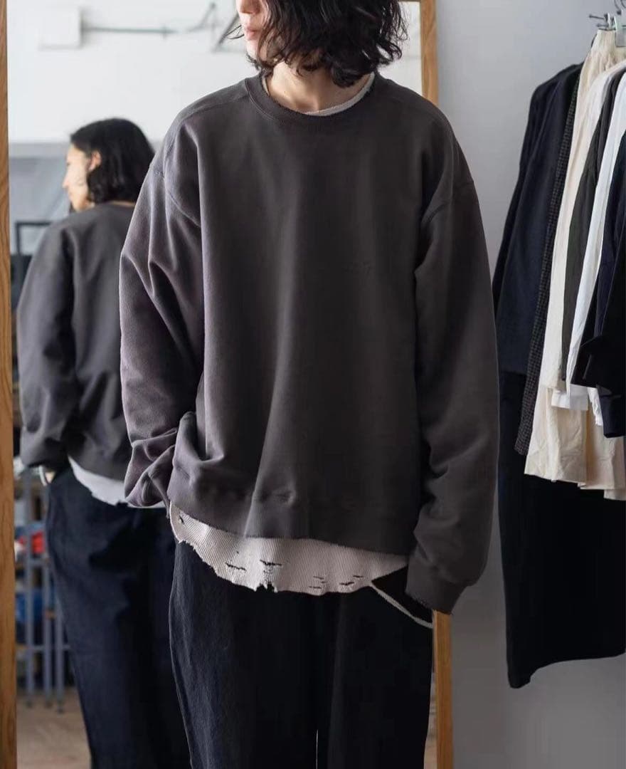 アンセルム DAMAGE WAFFLE カットソー 長袖Tシャツ 黒 １