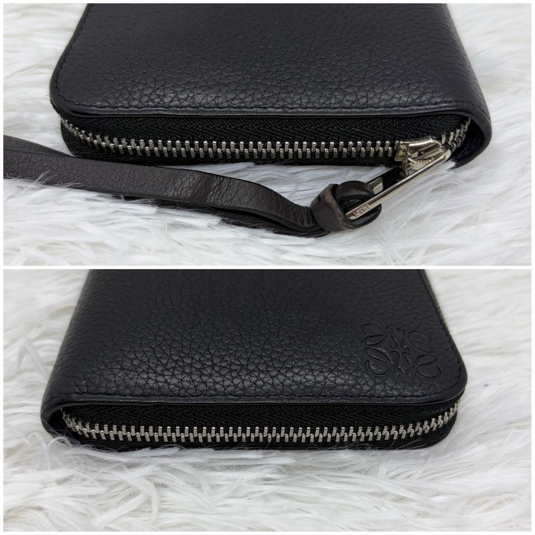現行/美品✨️ロエベ 長財布 ラウンドファスナー アナグラム 黒 シボ革