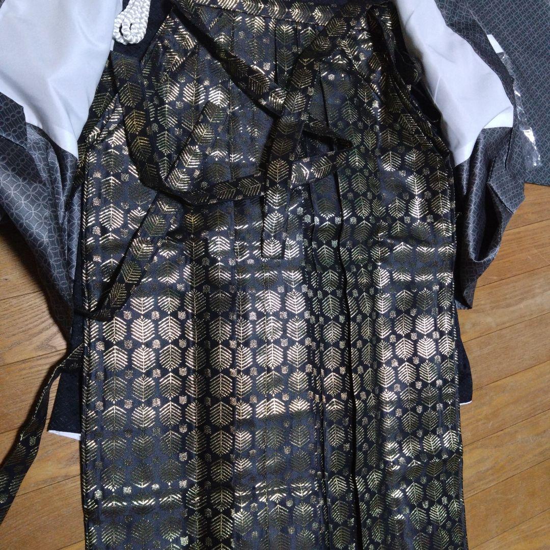 ジュニア男の子羽織袴セット 濃グレー/七宝黒金