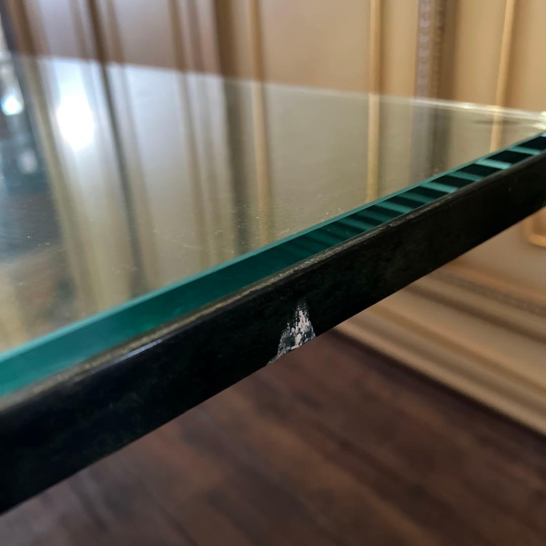 k115r118 アンティークグリーンのセンターテーブル ガラス天板 真鍮脚