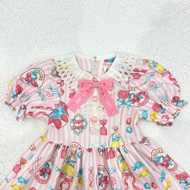 よ*ぎ様 フルーツラベルプリントワンピース・ピンク・120・シャーリーテンプル・