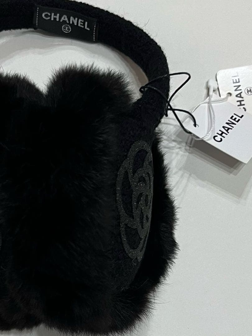 シャネル☆イヤーマフ 耳当て ココマーク ラインストーン カメリア ロゴ 黒