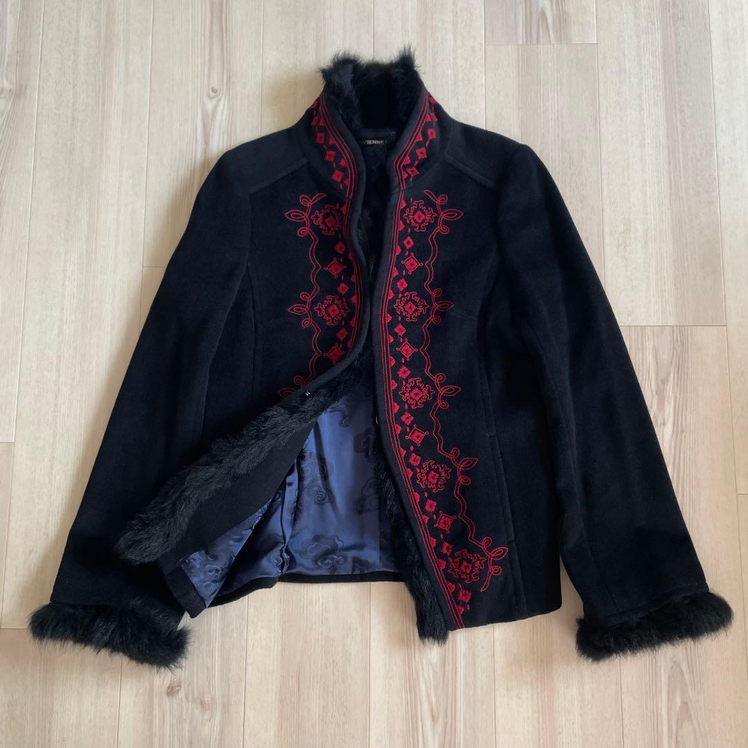 希少✨VIVIENNE TAM チャイナコート アンゴラ 刺繍 ラムファー 黒