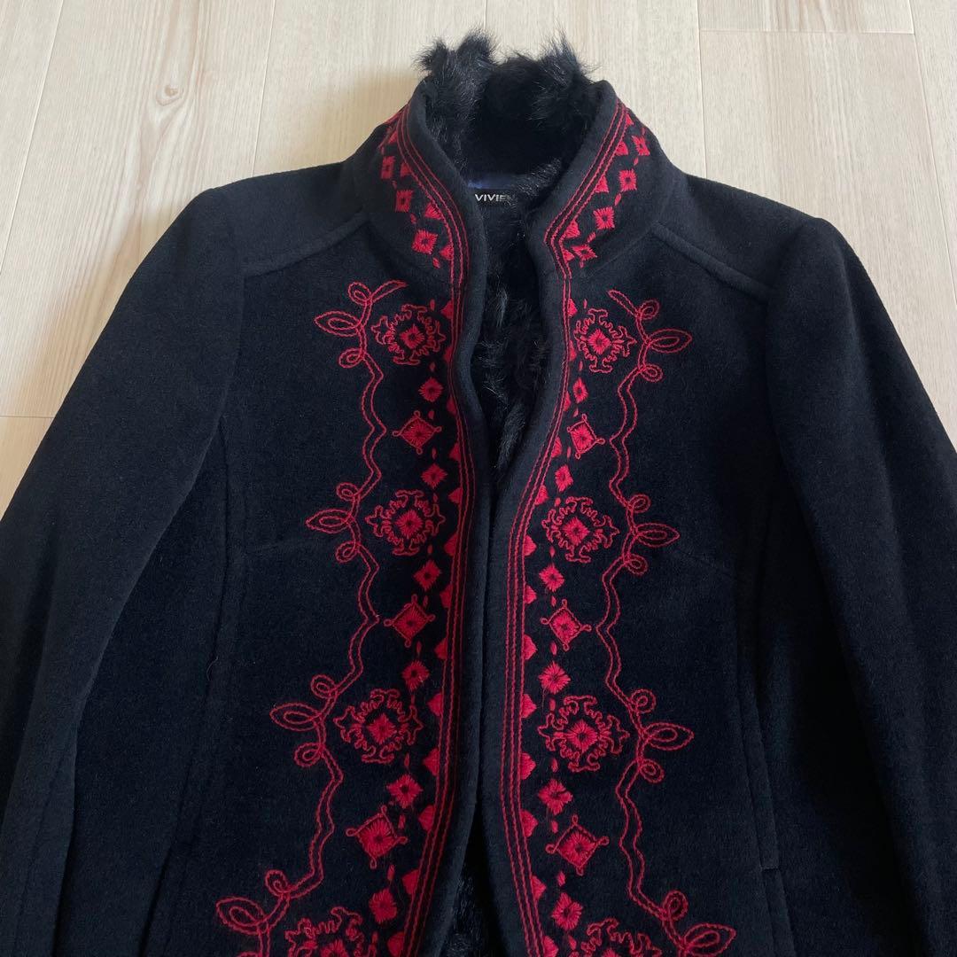 希少✨VIVIENNE TAM チャイナコート アンゴラ 刺繍 ラムファー 黒