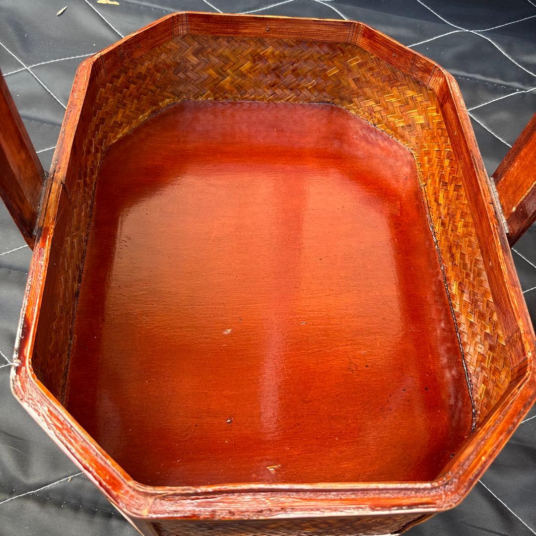 3段　竹細工？　アンティーク　収納ケース