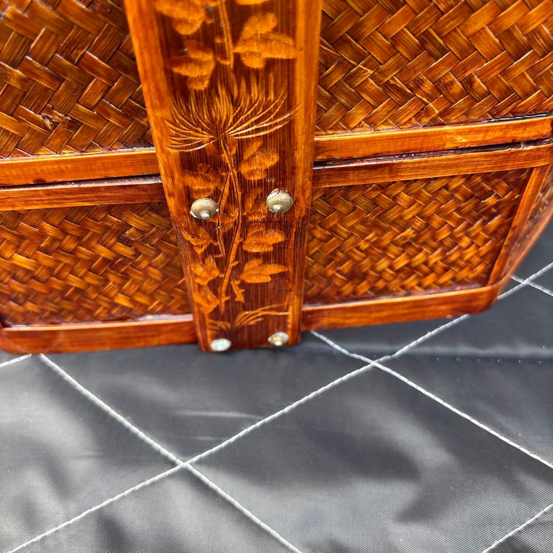 3段　竹細工？　アンティーク　収納ケース