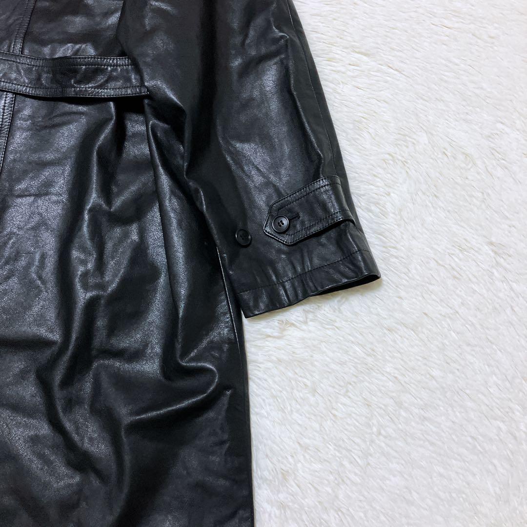 DURBAN intermezzo 牛革 ダブルトレンチコート 黒 M/110