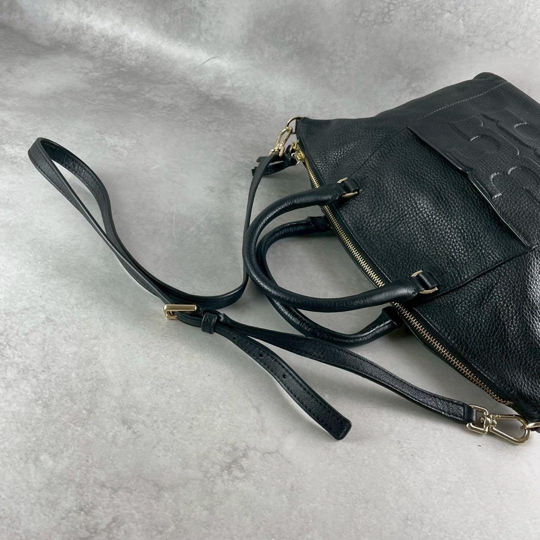 ✨美品✨トリーバーチ　ボンベT サッチェル　2way エンボスロゴ　レザー　黒